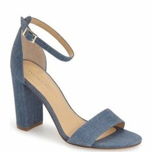 Ivanka Trump Womens Blue Denim Fabric Block Heel Ankle Strap Sandals Heels